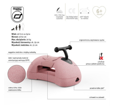 Rose My First - Pchacz Jeździk i Deska na Kółkach - 3w1 - 6m+ - Scootandride