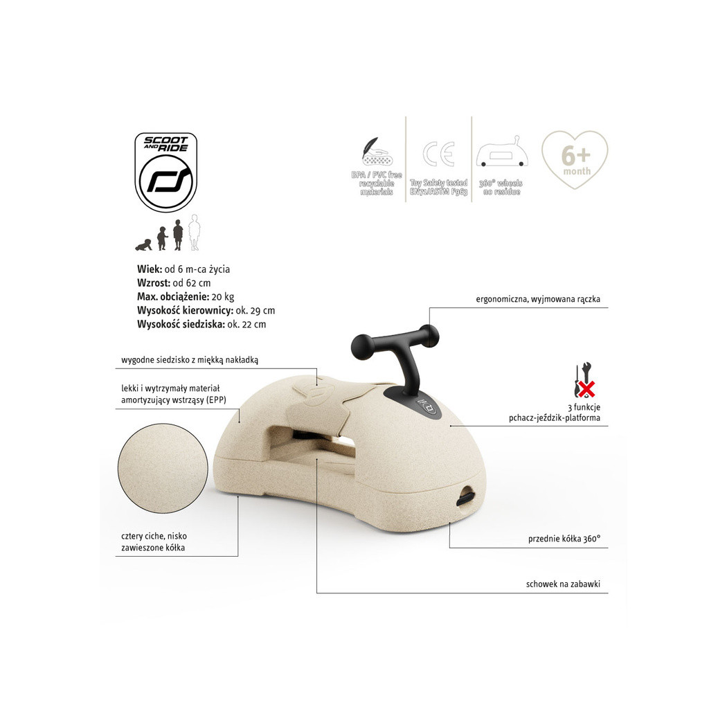 Sand My First - Pchacz Jeździk i Deska na Kółkach - 3w1 - 6m+ - Scootandride