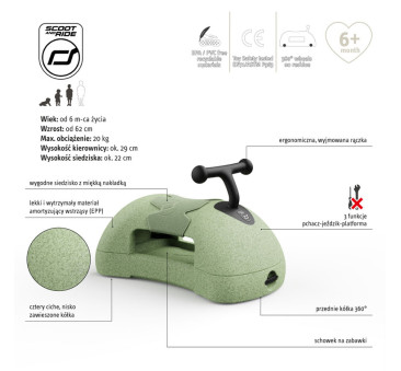 Olive My First - Pchacz Jeździk i Deska na Kółkach - 3w1 - 6m+ - Scootandride