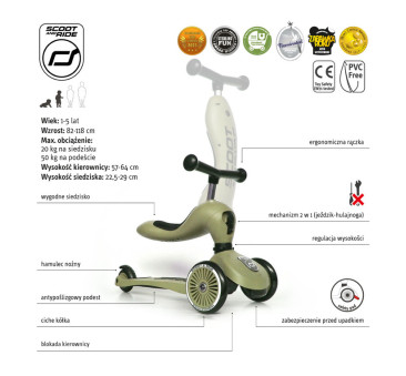 Olive - Highwaykick1 2w1 - Jeździk i hulajnoga 1-5 lat - Scootandride