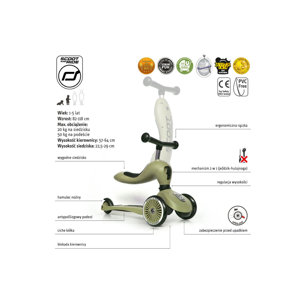 Olive - Highwaykick1 2w1 - Jeździk i hulajnoga 1-5 lat - Scootandride
