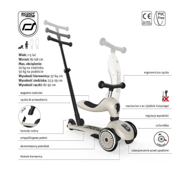 Ash Push & Go - Highwaykick1 2w1 - Jeździk i hulajnoga z Rączką do Prowadzenia 1-5 lat - Scootandride