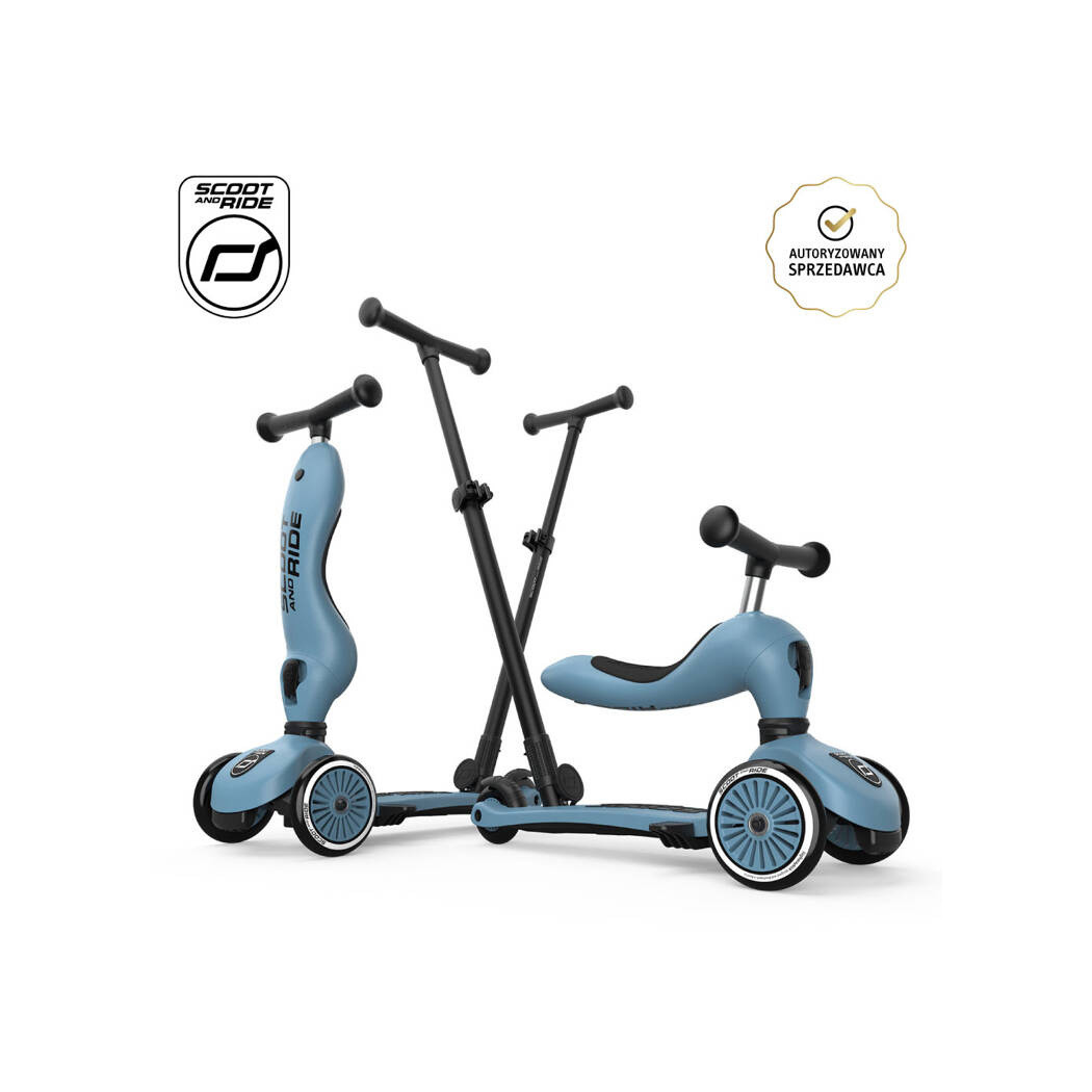 Steel Push & Go - Highwaykick1 2w1 - Jeździk i hulajnoga z Rączką do Prowadzenia 1-5 lat - Scootandride