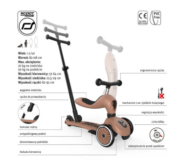 Mocha Push & Go - Highwaykick1 2w1 - Jeździk i hulajnoga z Rączką do Prowadzenia 1-5 lat - Scootandride