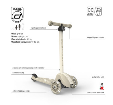 Ash 3S LED - Highwaykick3 - Regulowana Hulajnoga 3-7 lat - Świecące Skrętne Kółka - Scootandride