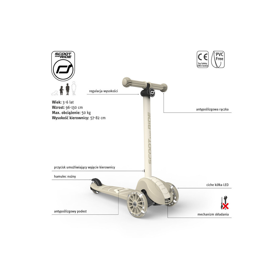 Ash 3S LED - Highwaykick3 - Regulowana Hulajnoga 3-7 lat - Świecące Skrętne Kółka - Scootandride