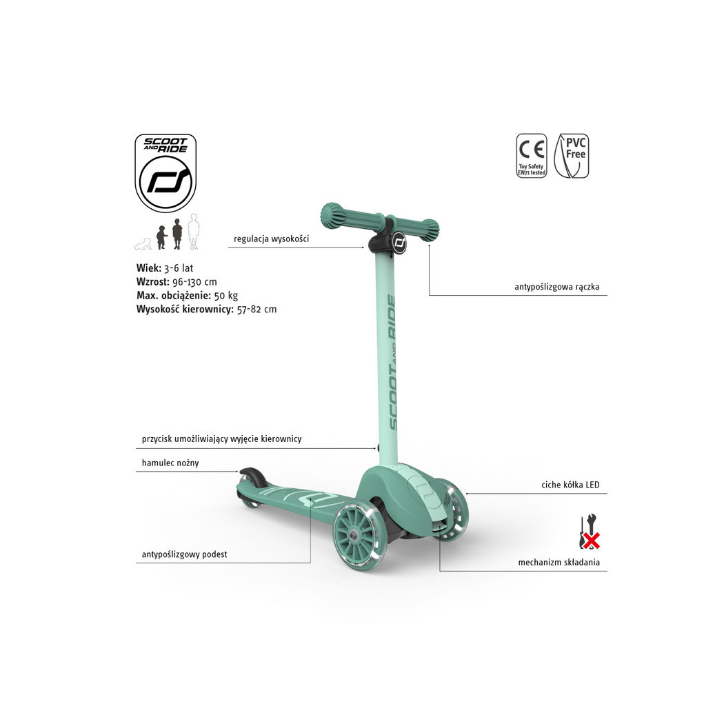 Forest 3S LED - Highwaykick3 - Regulowana Hulajnoga 3-7 lat - Świecące Skrętne Kółka - Scootandride