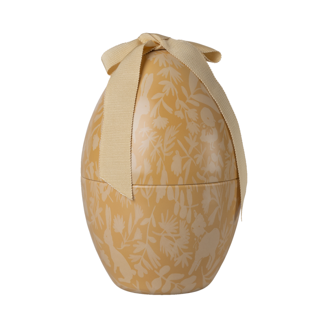 Duża Metalowa Pisanka z Kokardą - 18 cm - Kremowy Żółty - Wielkanocne Jajko Szkatułka na Prezent - Maileg