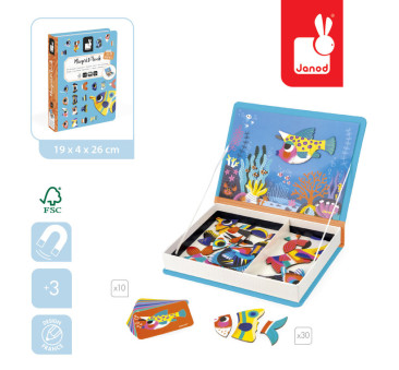 Tropikalne Ryby - Magnetyczna Układanka Akwarium Rybki - 30 Magnesów - Magnetibook - Janod