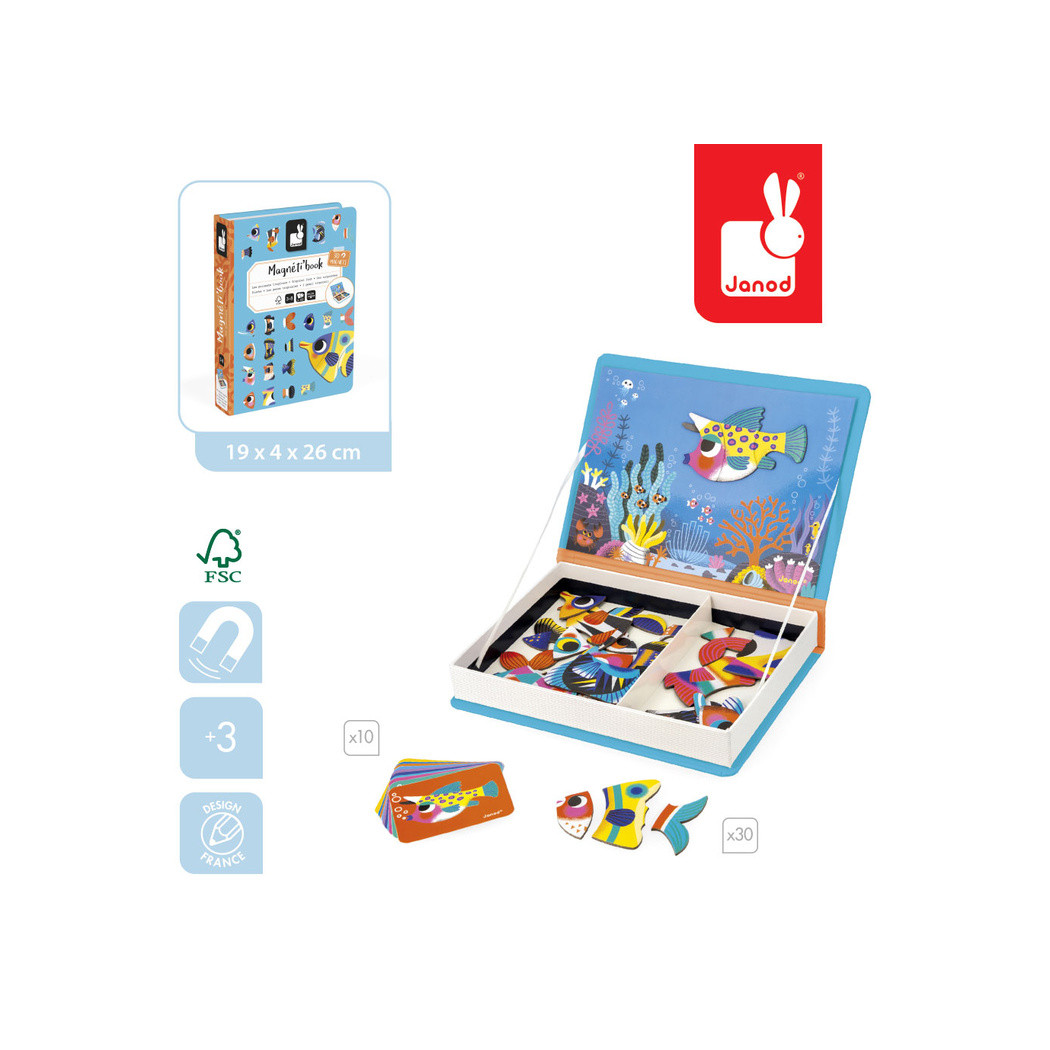 Tropikalne Ryby - Magnetyczna Układanka Akwarium Rybki - 30 Magnesów - Magnetibook - Janod