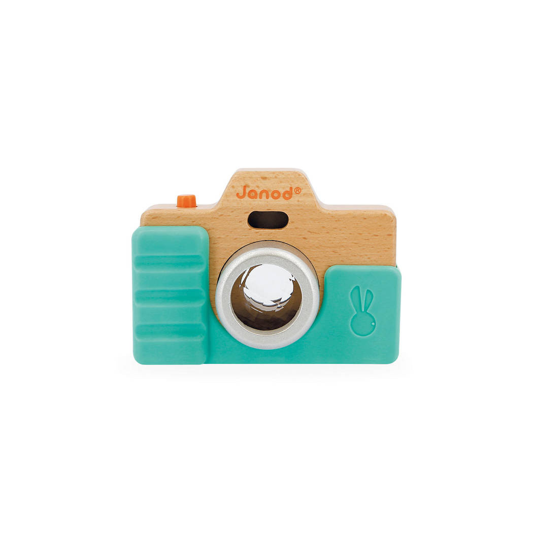 Aparat Fotograficzny - Drewniany z Lampą Błyskową i Dźwiękiem Migawki - Silikonowe Etui - Janod