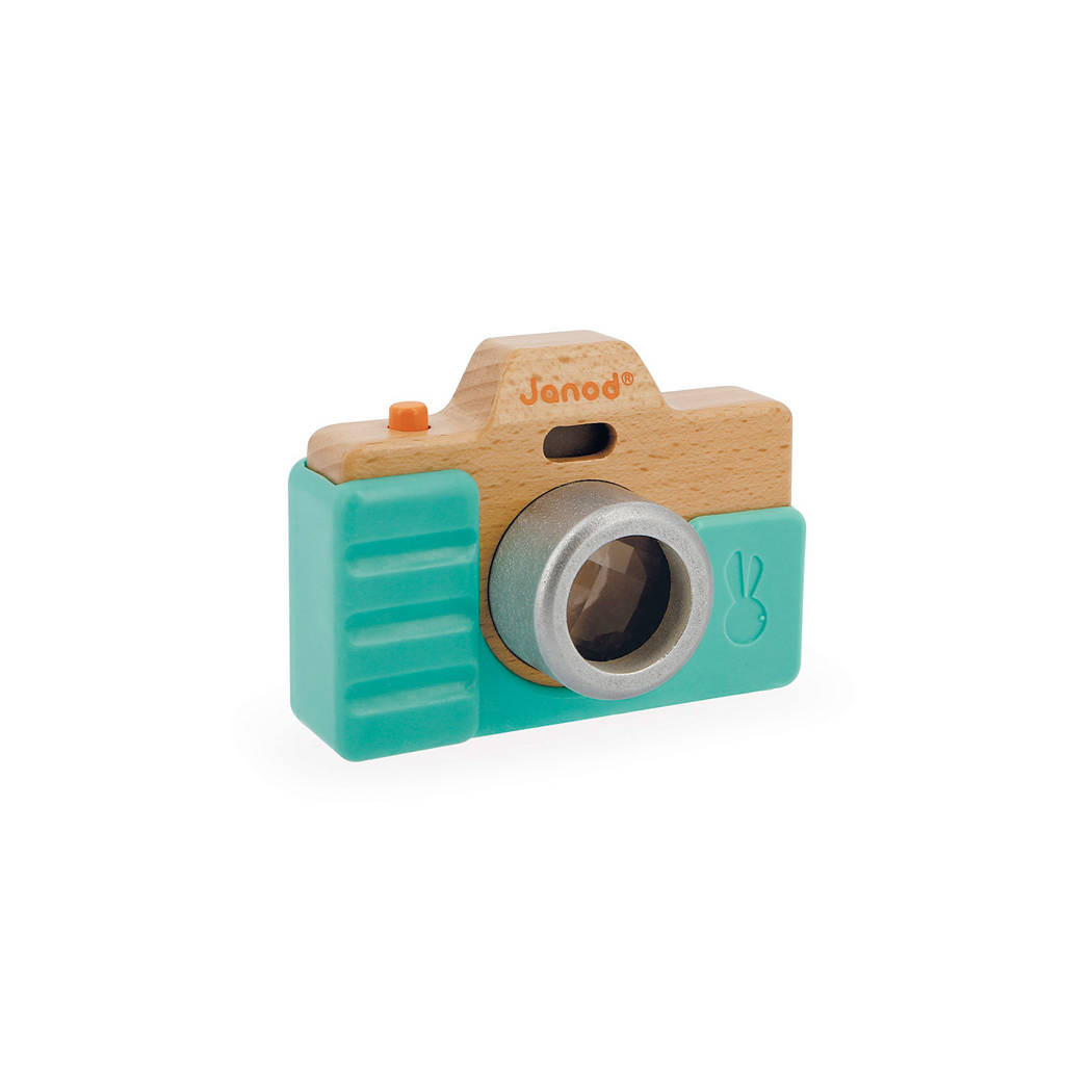Aparat Fotograficzny - Drewniany z Lampą Błyskową i Dźwiękiem Migawki - Silikonowe Etui - Janod