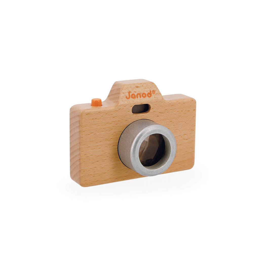 Aparat Fotograficzny - Drewniany z Lampą Błyskową i Dźwiękiem Migawki - Silikonowe Etui - Janod