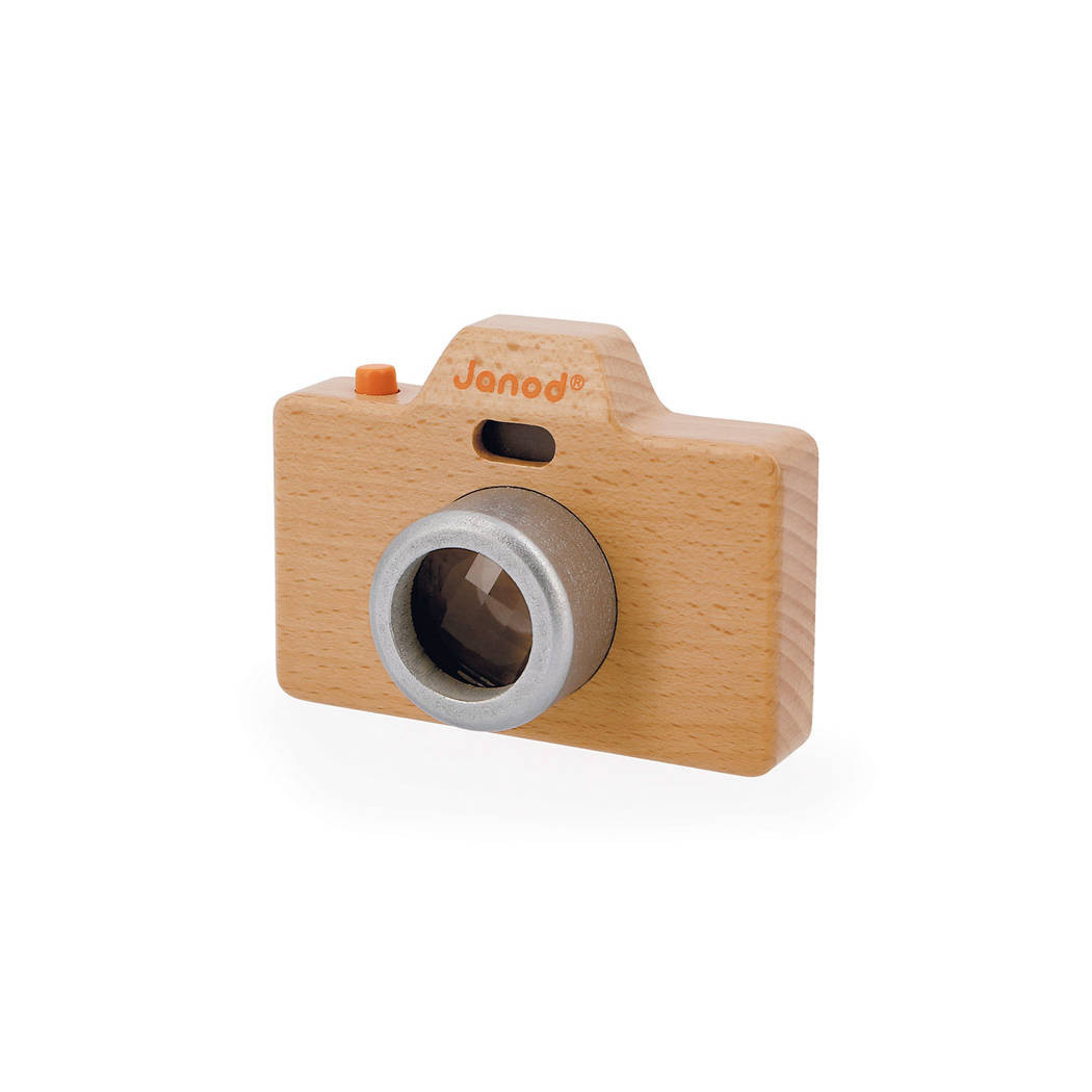 Aparat Fotograficzny - Drewniany z Lampą Błyskową i Dźwiękiem Migawki - Silikonowe Etui - Janod