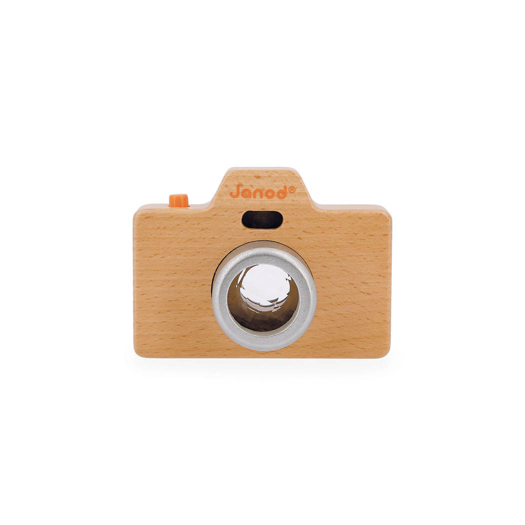 Aparat Fotograficzny - Drewniany z Lampą Błyskową i Dźwiękiem Migawki - Silikonowe Etui - Janod