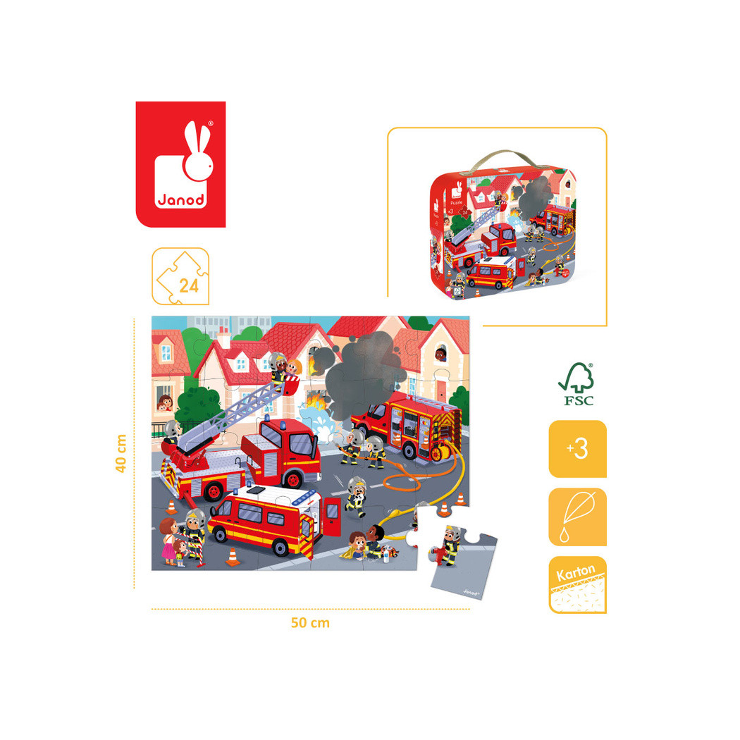 Strażacy - Puzzle w Walizce - 24 Duże Elementy - Janod