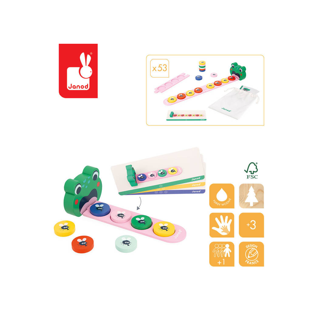 Algorytmy Żaby - Drewniana Układanka Logiczna - Gra Memo Zapamiętywanie - Janod