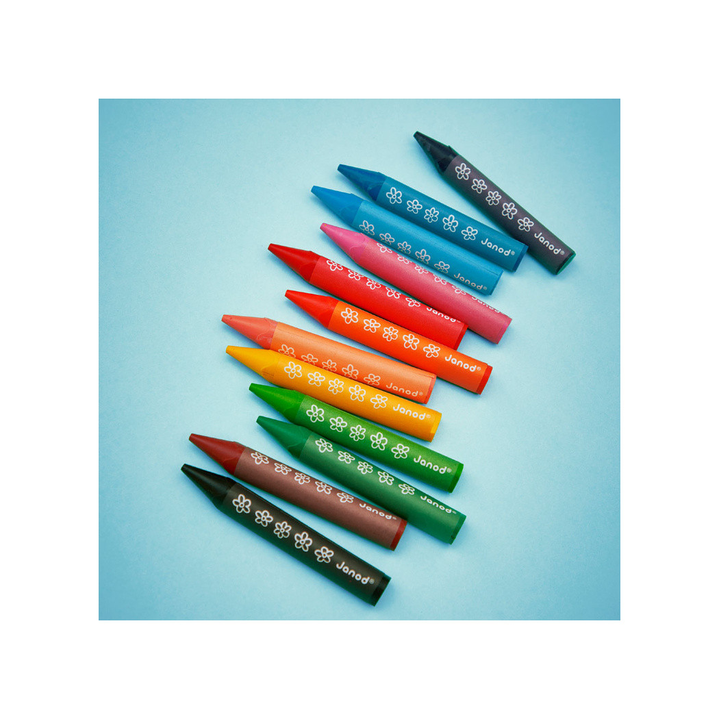 Kredki Woskowe - 12 Kolorów - Jumbo Świecowe Łatwy Chwyt - od 12 miesięcy - Janod