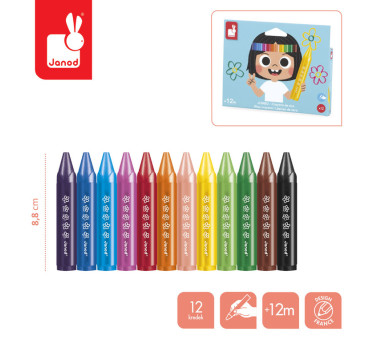 Kredki Woskowe - 12 Kolorów - Jumbo Świecowe Łatwy Chwyt - od 12 miesięcy - Janod