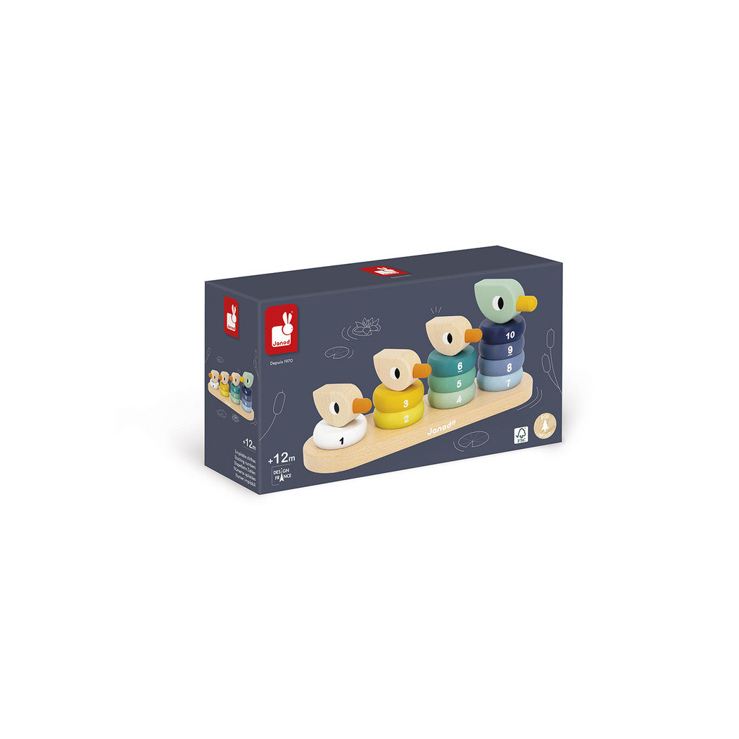 Kaczuszki - Układanka Drewniana Piramidka - Gra Konstrukcyjna Nauka Liczenia - Janod