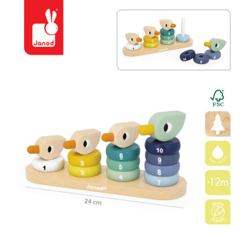 Kaczuszki - Układanka Drewniana Piramidka - Gra Konstrukcyjna Nauka Liczenia - Janod