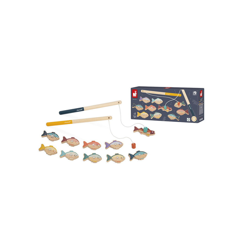 Łowienie Rybek - Gra Zręcznościowa - Magnetyczne Rybki i Wędki - 10 Ryb i 2 Wędki - Janod