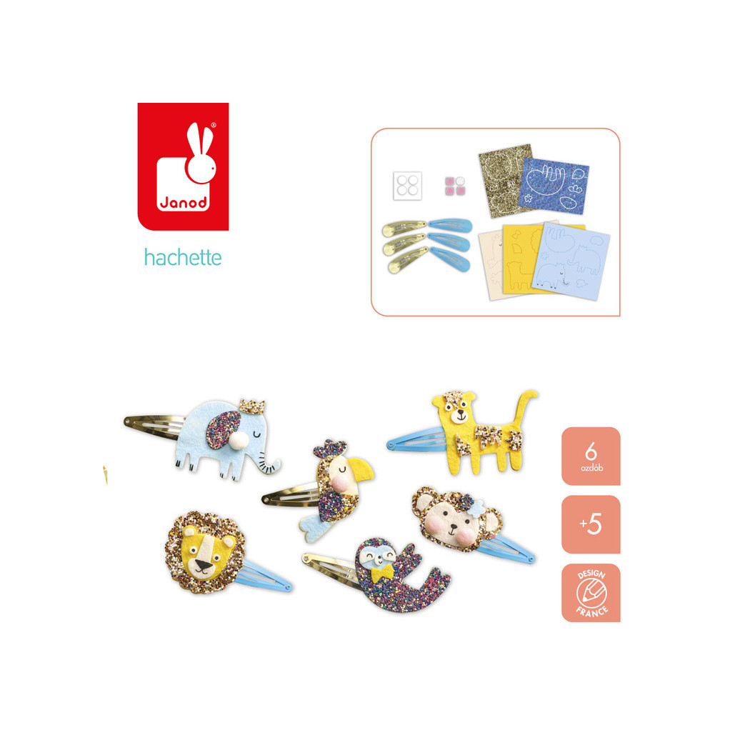 Egzotyczne Zwierzęta - Spinki do Włosów - Zestaw do Samodzielnego Ozdobienia Spinek - Zrób to Sam DIY - Janod
