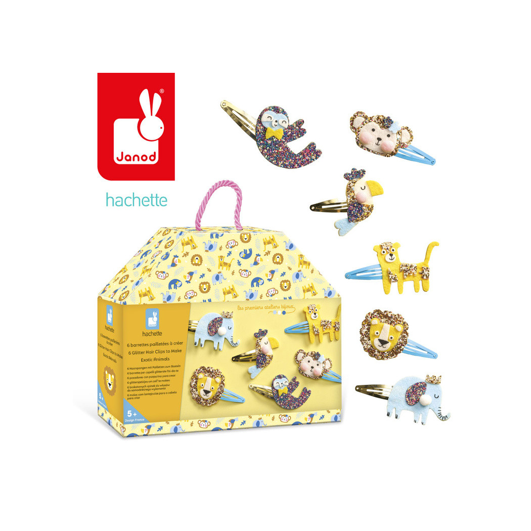 Egzotyczne Zwierzęta - Spinki do Włosów - Zestaw do Samodzielnego Ozdobienia Spinek - Zrób to Sam DIY - Janod