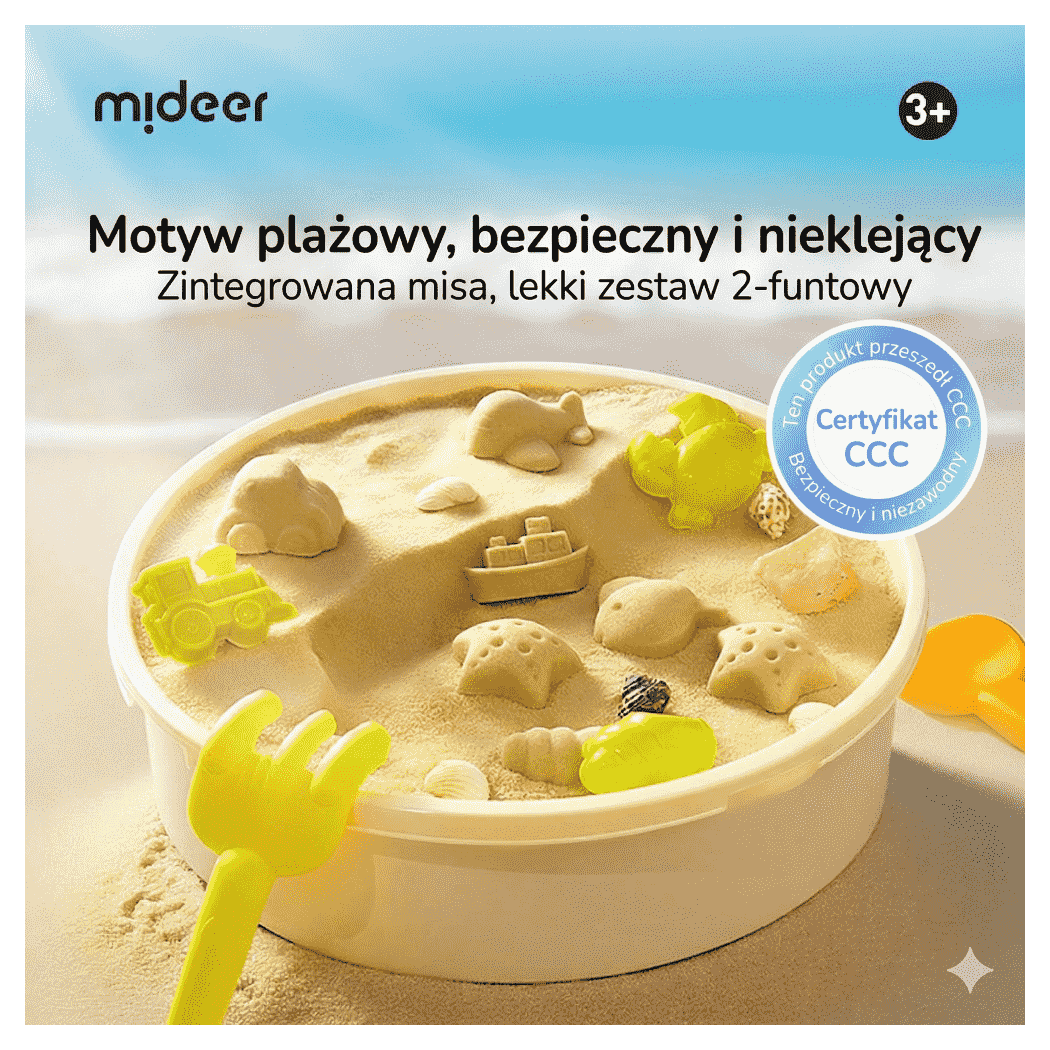 Magiczny Piasek - 1 kg Masy - 10 Zabawek - Pojemnik z Pokrywką - Mideer