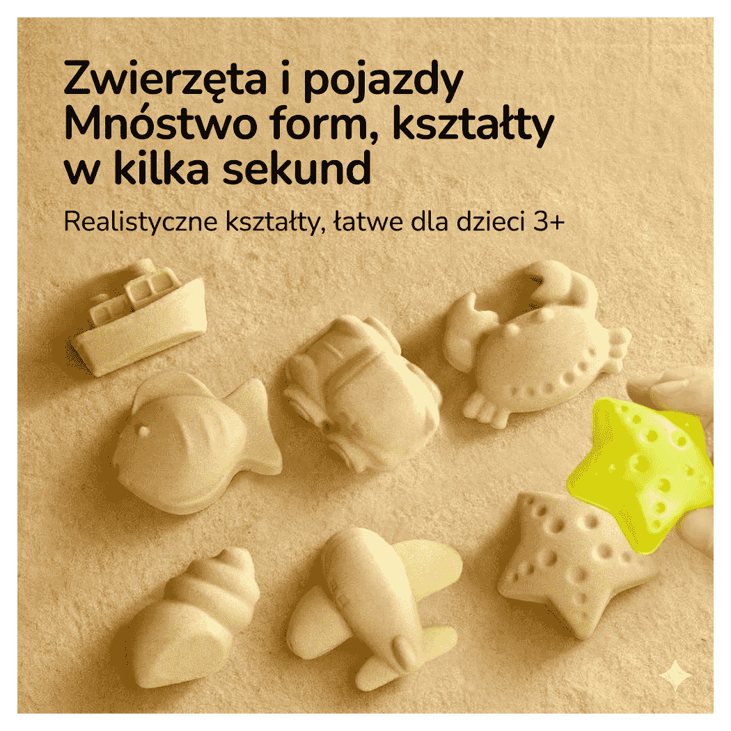 Magiczny Piasek - 1 kg Masy - 10 Zabawek - Pojemnik z Pokrywką - Mideer