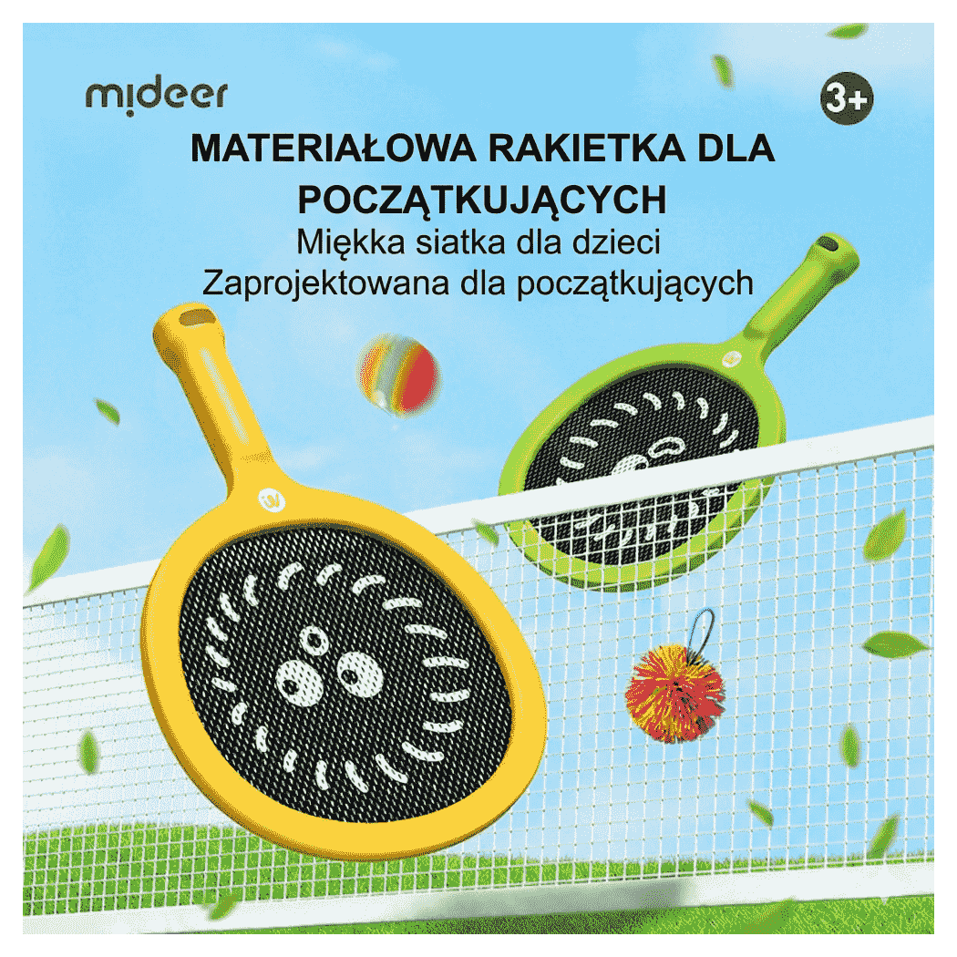 Rakietki dla Dzieci - Paletki Ogrodowe Siateczkowe - Dwie Piłki - Mideer