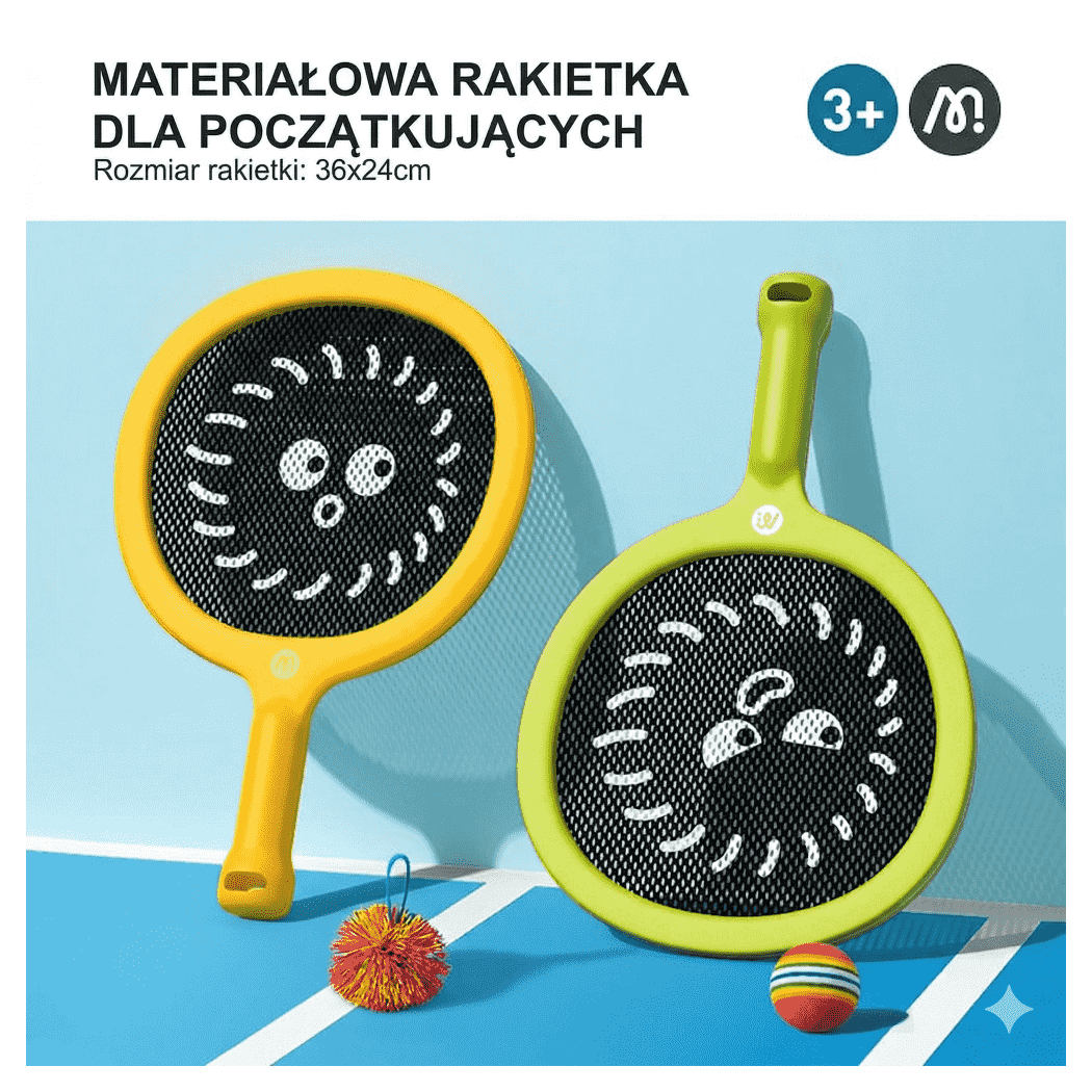 Rakietki dla Dzieci - Paletki Ogrodowe Siateczkowe - Dwie Piłki - Mideer