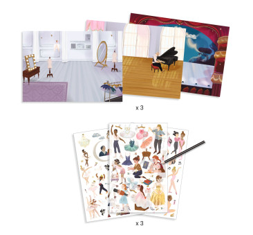 Mała Szkoła Baletowa -  Zestaw Kalkomanii 100 Obrazków 3 Scenki - Djeco