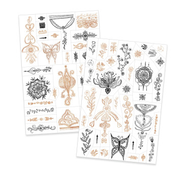 Orientalne Wzory - Tatuaże z Brokatem - Boho Etno Mehendi Mandale - Djeco