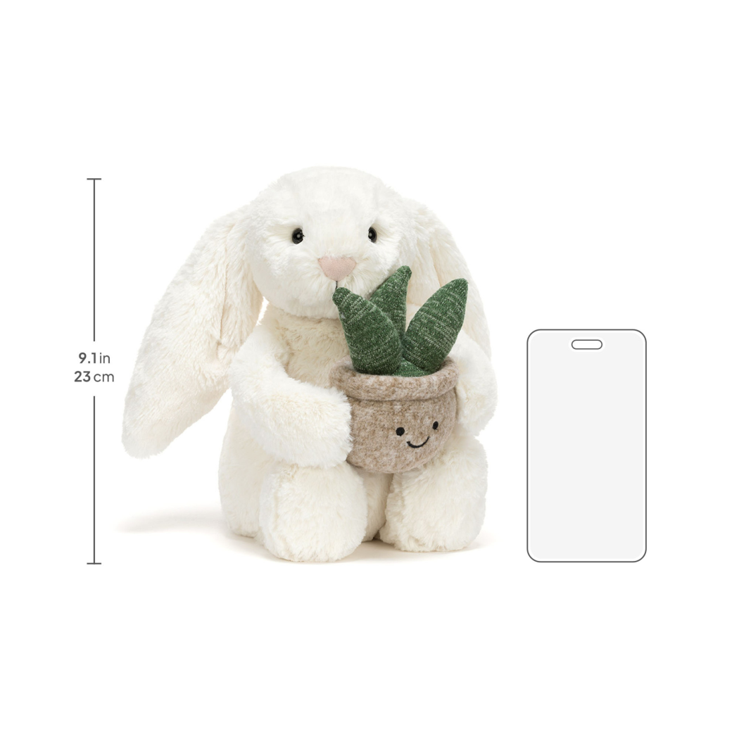 Króliczek z Aloesem - Kremowy Pluszowy Królik 31 cm z Roślinką Doniczkową - Maskotka Przytulanka - JellyCat