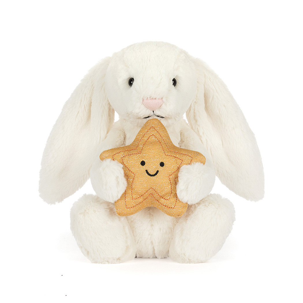 Króliczek z Gwiazdką - Kremowy Pluszowy Królik 31 cm ze Złotą Gwiazdą - Maskotka Przytulanka - JellyCat