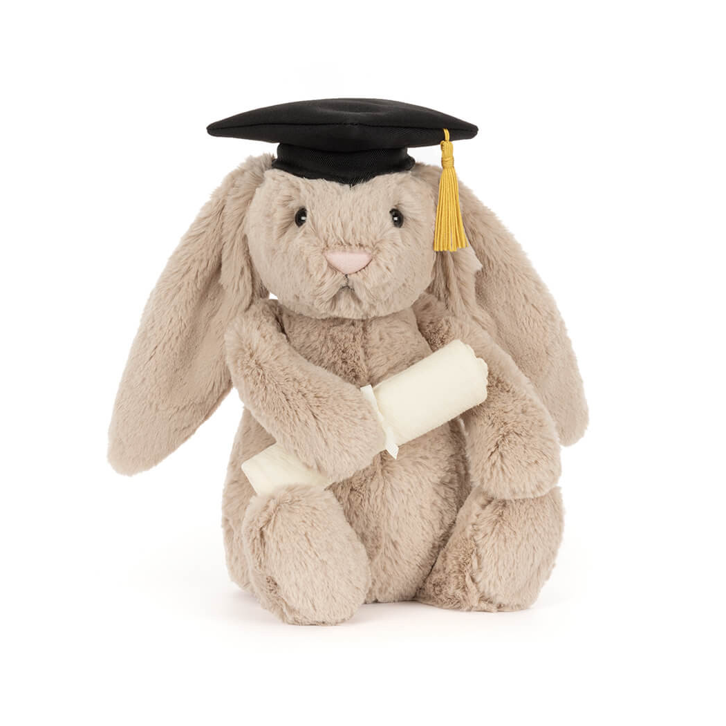 Króliczek Absolwent - Beżowy Pluszowy Królik 31 cm w Birecie - Maskotka Przytulanka - JellyCat