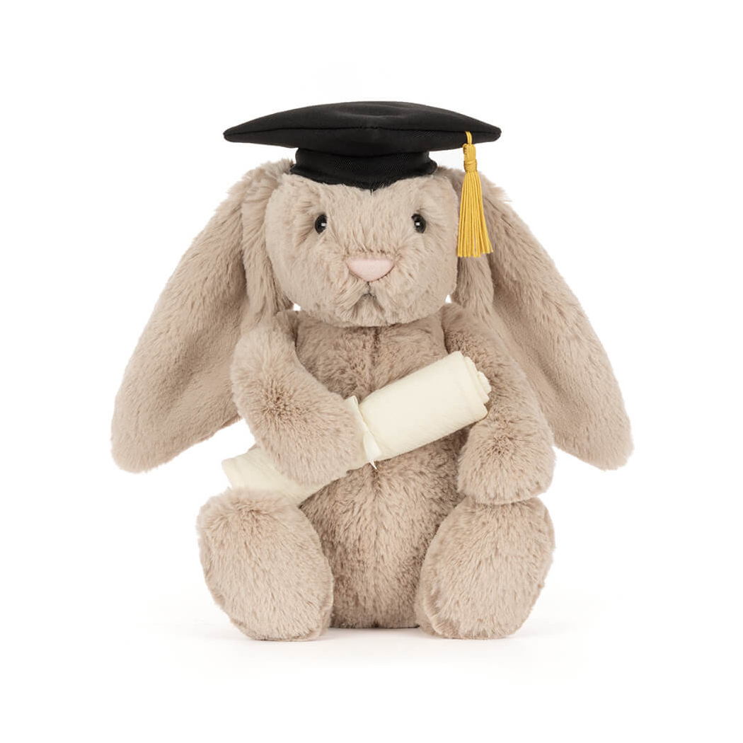 Króliczek Absolwent - Beżowy Pluszowy Królik w Birecie - Maskotka Przytulanka - JellyCat