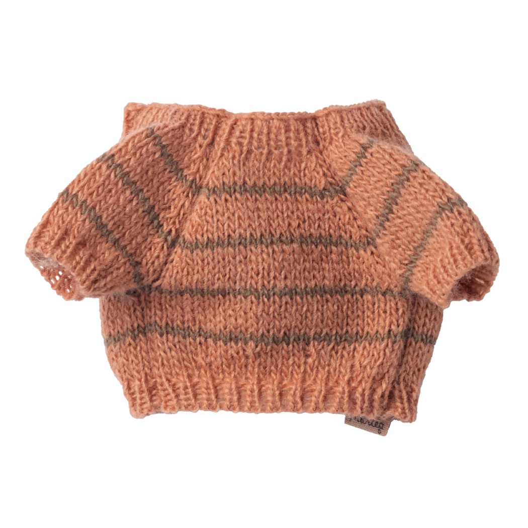 Koralowy Sweterek Dziergany dla Szczeniaczka - Ubranko dla Pluszowego Pieska - Maileg