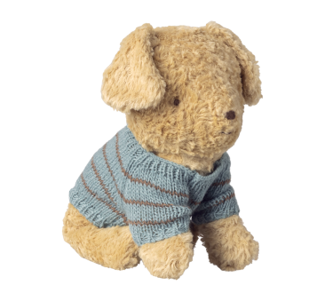 Błękitny Sweterek Dziergany dla Szczeniaczka - Ubranko dla Pluszowego Pieska - Maileg