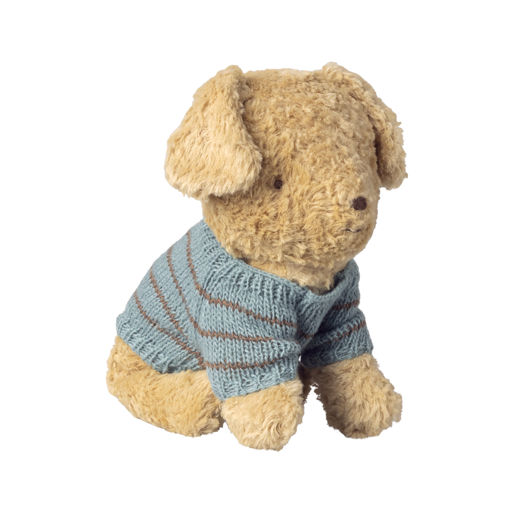 Błękitny Sweterek Dziergany dla Szczeniaczka - Ubranko dla Pluszowego Pieska - Maileg