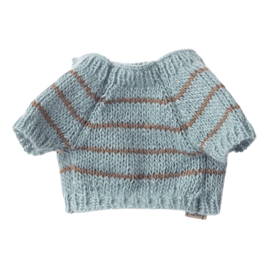 Błękitny Sweterek Dziergany dla Szczeniaczka - Ubranko dla Pluszowego Pieska - Maileg