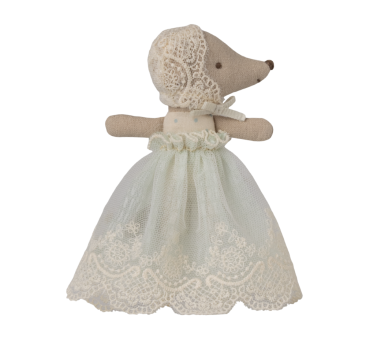 Myszka Dzidziuś w Miętowej Sukni i Koronkowym Czepku - Myszka Bobas Niemowlę - Baby Mouse - Maileg