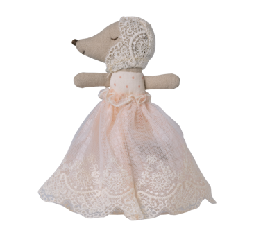 Myszka Dzidziuś w Różowej Sukni i Koronkowym Czepku - Myszka Bobas Niemowlę - Baby Mouse - Maileg