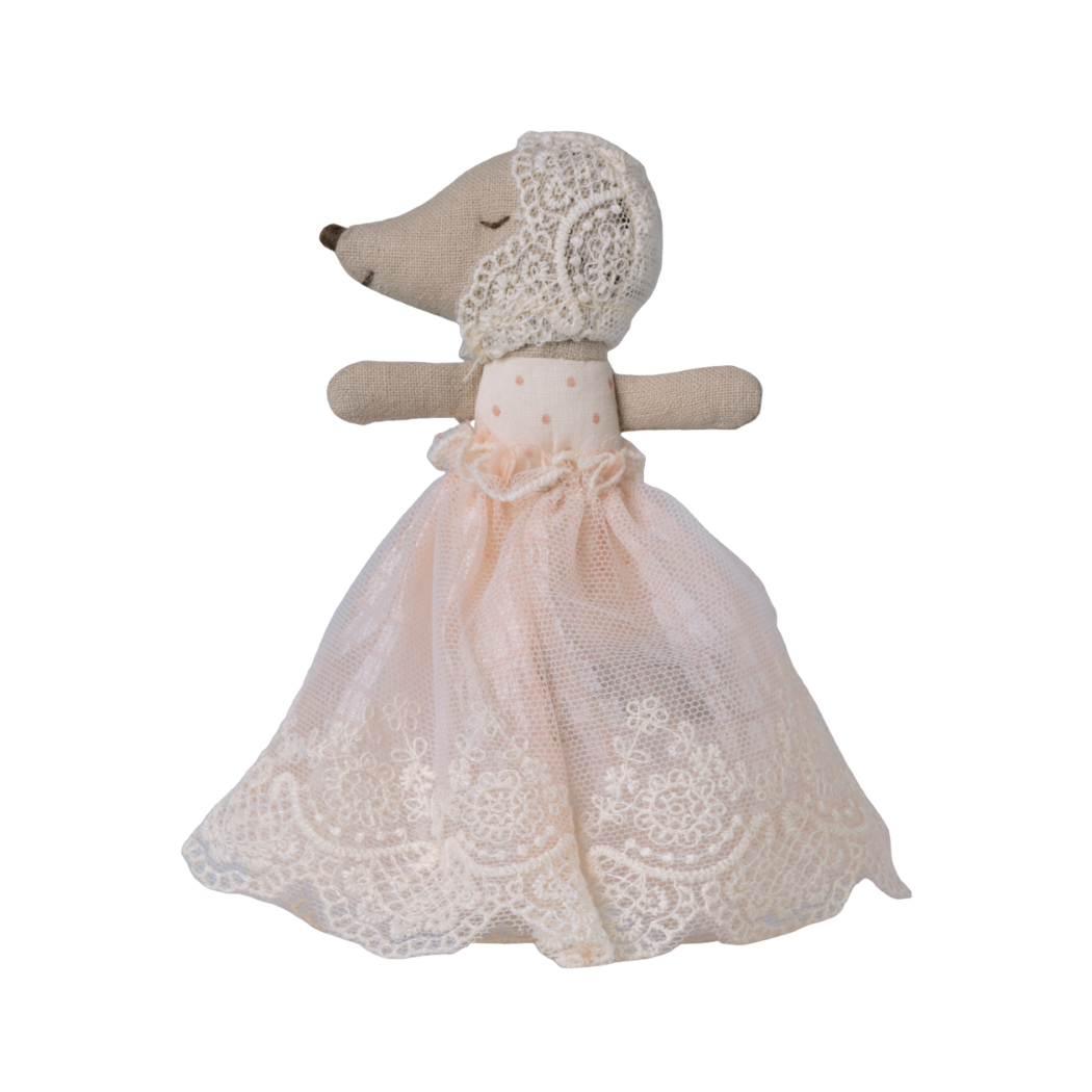Myszka Dzidziuś w Różowej Sukni i Koronkowym Czepku - Myszka Bobas Niemowlę - Baby Mouse - Maileg