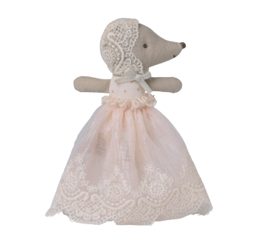 Myszka Dzidziuś w Różowej Sukni i Koronkowym Czepku - Myszka Bobas Niemowlę - Baby Mouse - Maileg
