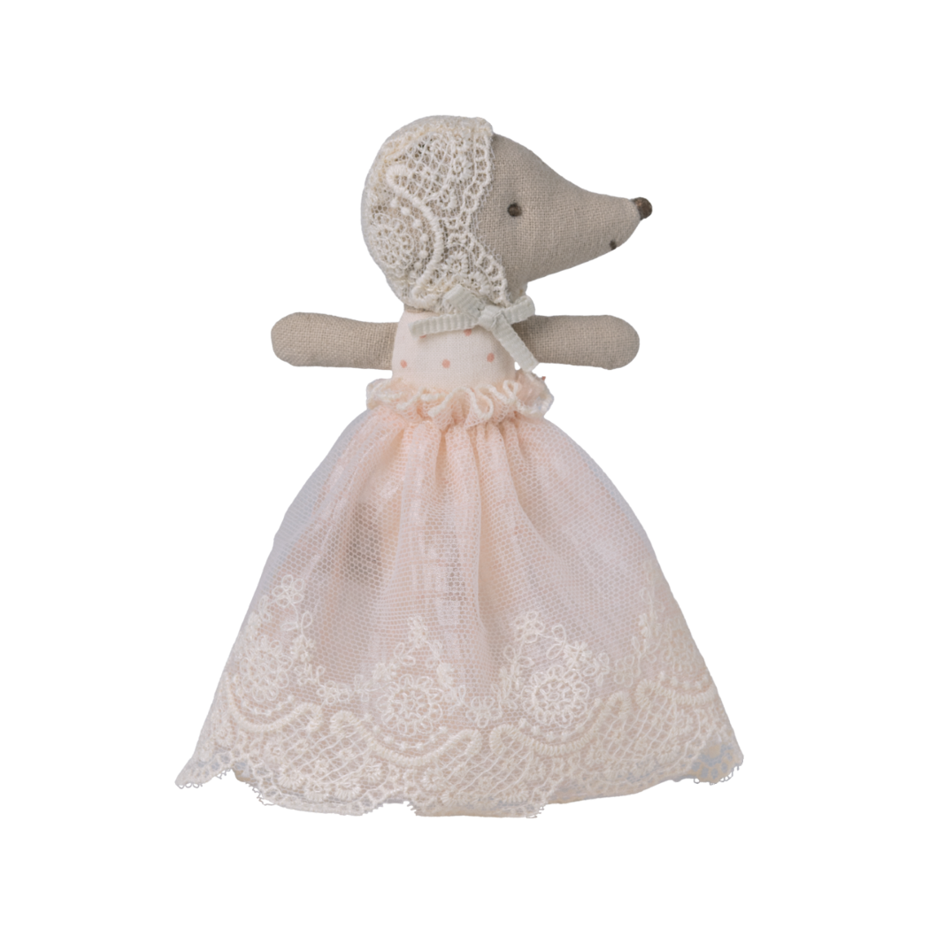 Myszka Dzidziuś w Różowej Sukni i Koronkowym Czepku - Myszka Bobas Niemowlę - Baby Mouse - Maileg