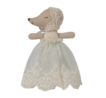 Myszka Dzidziuś w Miętowej Sukni i Koronkowym Czepku - Myszka Bobas Niemowlę - Baby Mouse - Maileg