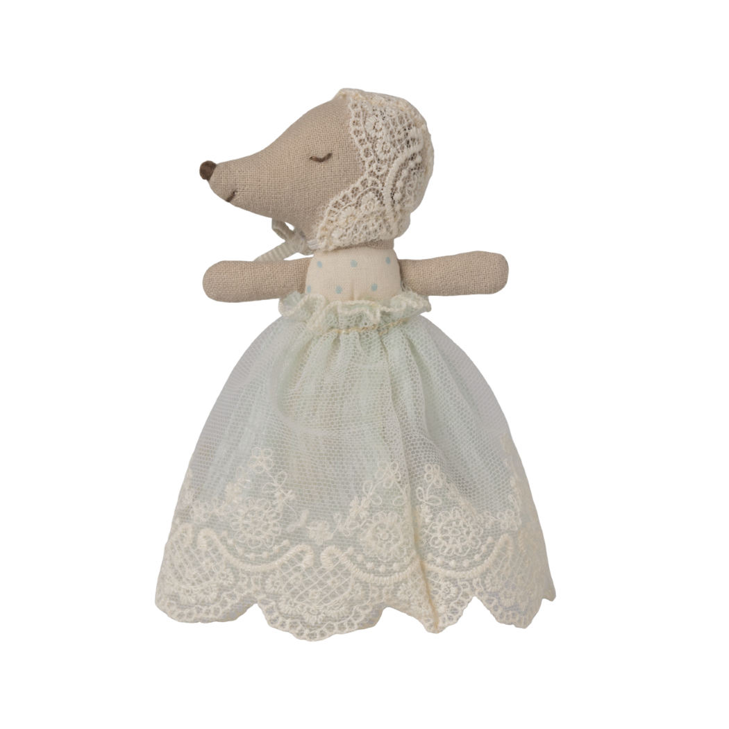 Myszka Dzidziuś w Miętowej Sukni i Koronkowym Czepku - Myszka Bobas Niemowlę - Baby Mouse - Maileg