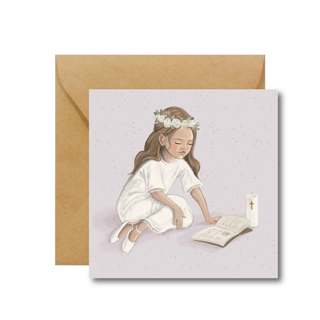 Kartka na I Komunię Świętą dla Dziewczynki - Kartka Okolicznościowa Komunijna na Życzenia - Hi Little